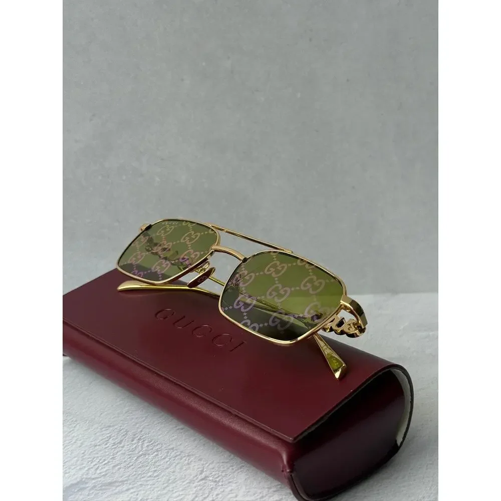 NEW Gucci GG1804S Green Mirror Aviator Logo Sunglasses